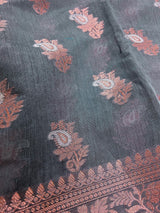 Light Grey with Copper Banarasi saree in banarasi semi silk with copper & silver zari floral pattern — Kaash Collection