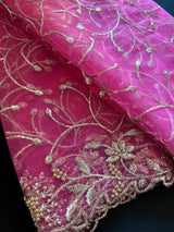 Light Hot Pink Soft Net Dupatta with Heavy Embroidery, Pearl and Zari - Kaash