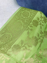Light Lime Banarasi Floral dupatta in banarasi silk (non-pure) with floral jaal with muted gold zari — Kaash Collection