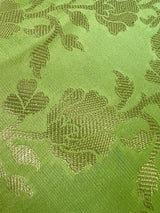 Light Lime Color Floral Jaal Muted Gold Zari Weaved Dupatta | Floral Silk Dupatta | Zari Work | Dupatta | Stole | Scarf | Dupattas for Gift - Kaash