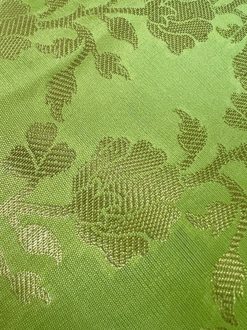 Light Lime Color Floral Jaal Muted Gold Zari Weaved Dupatta | Floral Silk Dupatta | Zari Work | Dupatta | Stole | Scarf | Dupattas for Gift - Kaash