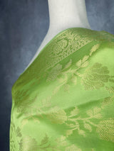 Light Lime Color Floral Jaal Muted Gold Zari Weaved Dupatta | Floral Silk Dupatta | Zari Work | Dupatta | Stole | Scarf | Dupattas for Gift - Kaash