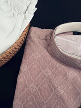 Light Mauve Pink men's kurta pajama in soft raw silk with self-embroidered design with cotton lining — Kaash Collection