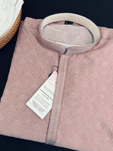 Light Mauve Pink men's kurta pajama in soft raw silk with self-embroidered design with cotton lining — Kaash Collection