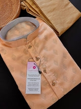 Light Peach Color Kurta for Men - Jute Silk material - Mens Kurta Pajama Set - Kaash