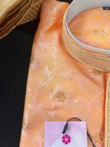Light Peach men's kurta pajama in soft silk (non-pure) with self-design with small zari weave flower — Kaash Collection
