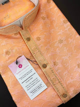 Light Peach men's kurta pajama in soft silk (non-pure) with self-design with small zari weave flower — Kaash Collection