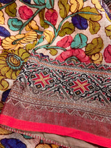 Light Peach Pure Linen saree in pure linen by linen with radha-krishna pallu with zari border — Kaash Collection