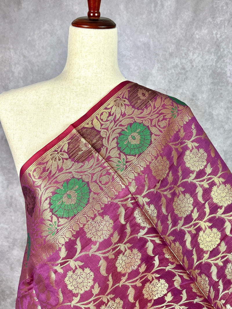 Light Purple Semi Silk Floral Jaal dupatta in semi silk (non-pure) with floral jaal with muted gold & meenakari — Kaash Collection
