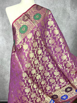 Light Purple Semi Silk Floral Jaal dupatta in semi silk (non-pure) with floral jaal with muted gold & meenakari — Kaash Collection