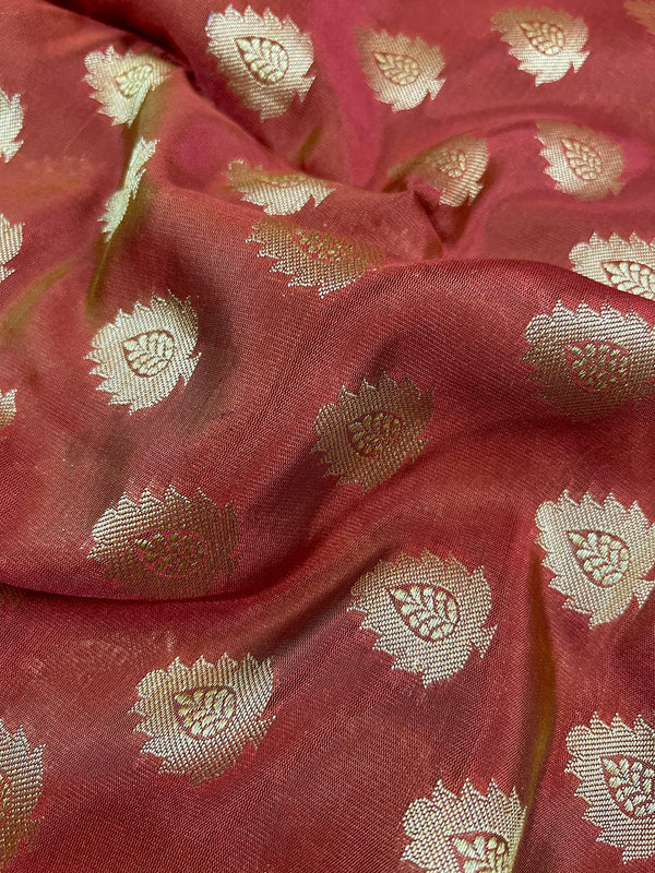 Light Rust Color Floral Jaal Muted Gold Zari Weaved Dupatta | Floral Silk Dupatta | Zari Work | Dupatta | Stole | Scarf | Dupattas for Gift - Kaash