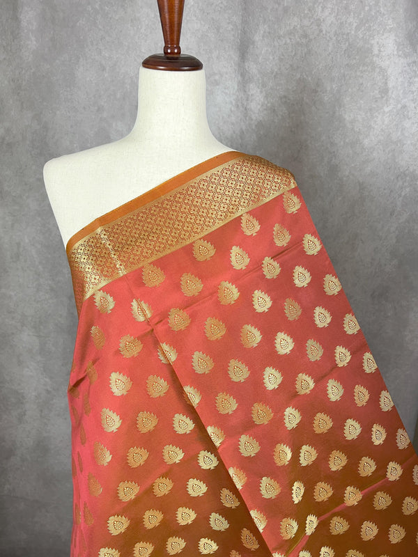 Light Rust Color Floral Jaal Muted Gold Zari Weaved Dupatta | Floral Silk Dupatta | Zari Work | Dupatta | Stole | Scarf | Dupattas for Gift - Kaash