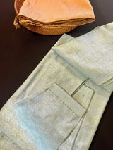 Light Sea Green men's kurta pajama in soft silk (non-pure) with floral self-embroidery on front, back & sleeves — Kaash Collection