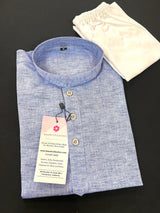 Light Sky Blue Color Pure Cotton Kurta Pajama Set with Cotton Pajama in White Color - Kaash