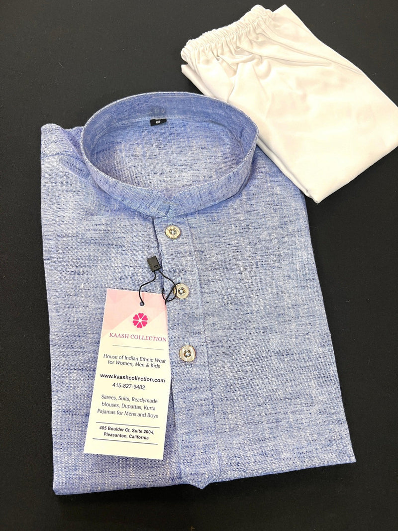 Light Sky Blue Color Pure Cotton Kurta Pajama Set with Cotton Pajama in White Color - Kaash