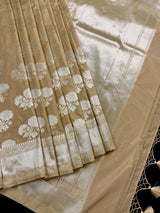 Light Tan Color Saree with Muted Gold Zari Waave - Traditional Banarasi Soft Silk Handloom Saree - Kaash