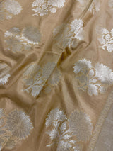 Light Tan Color Saree with Muted Gold Zari Waave - Traditional Banarasi Soft Silk Handloom Saree - Kaash