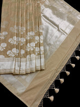 Light Tan Color Saree with Muted Gold Zari Waave - Traditional Banarasi Soft Silk Handloom Saree - Kaash