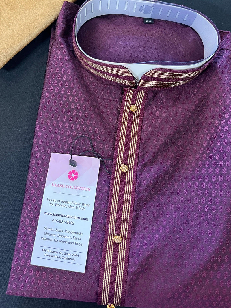 Light Weight Purple Color Men Kurta Pajama | Self Design embroidery Style | Mens Readymade Kurta for Wedding | Kurta Pajama for Men - Kaash