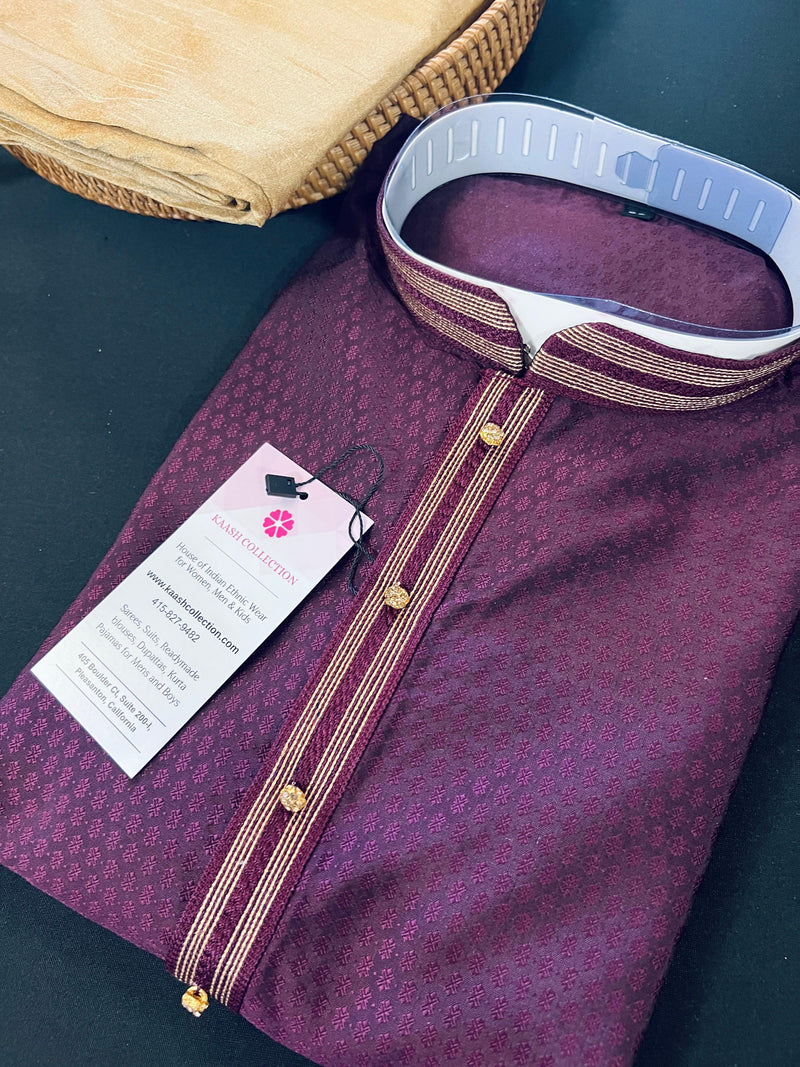 Light Weight Purple Color Men Kurta Pajama | Self Design embroidery Style | Mens Readymade Kurta for Wedding | Kurta Pajama for Men - Kaash