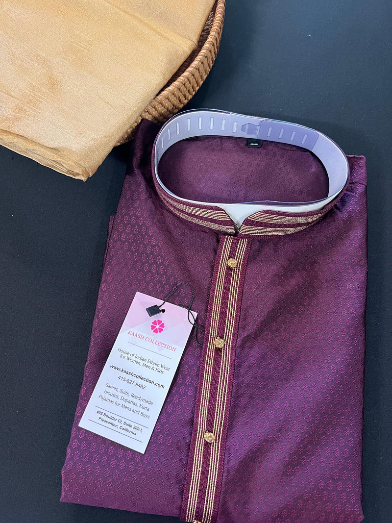 Light Weight Purple Color Men Kurta Pajama | Self Design embroidery Style | Mens Readymade Kurta for Wedding | Kurta Pajama for Men - Kaash