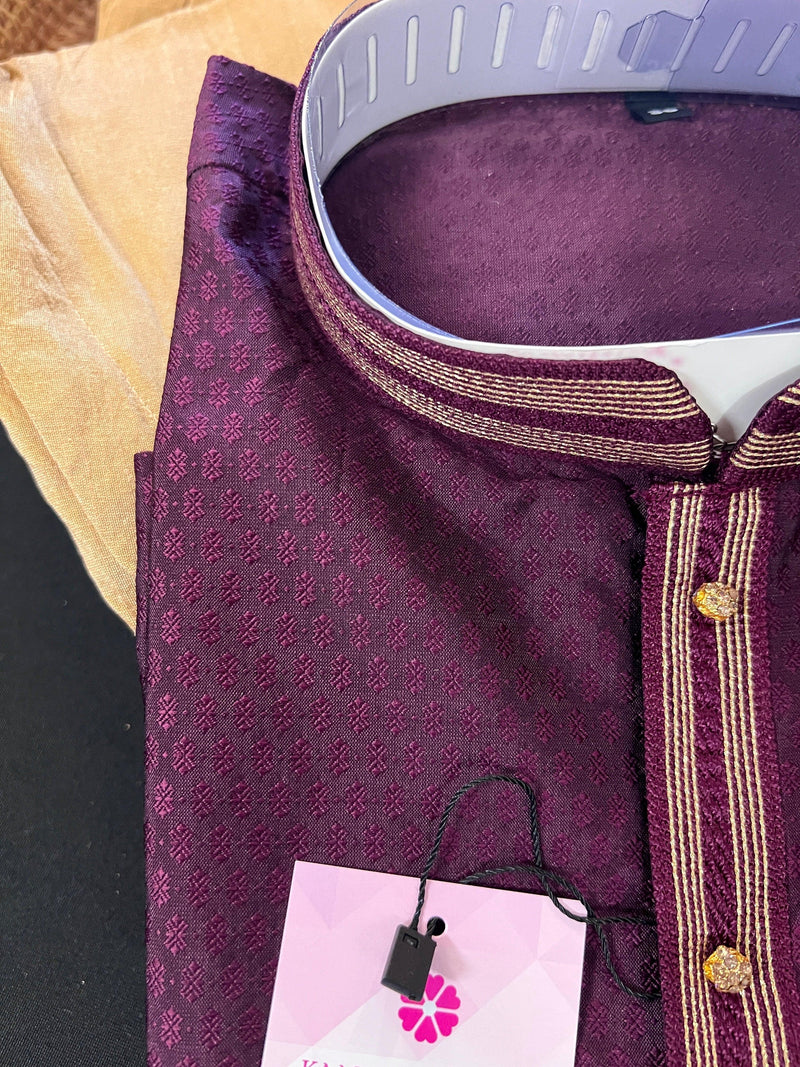 Light Weight Purple Color Men Kurta Pajama | Self Design embroidery Style | Mens Readymade Kurta for Wedding | Kurta Pajama for Men - Kaash