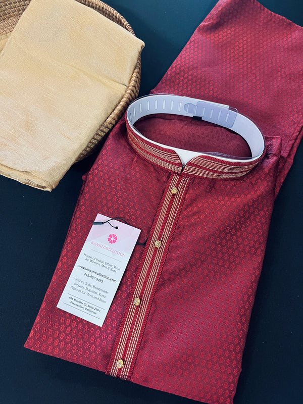 Light Weight Wine Color Men Kurta Pajama | Self Design embroidery Style | Mens Readymade Kurta for Wedding | Kurta Pajama for Men - Kaash