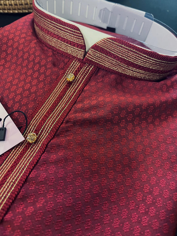 Light Weight Wine Color Men Kurta Pajama | Self Design embroidery Style | Mens Readymade Kurta for Wedding | Kurta Pajama for Men - Kaash