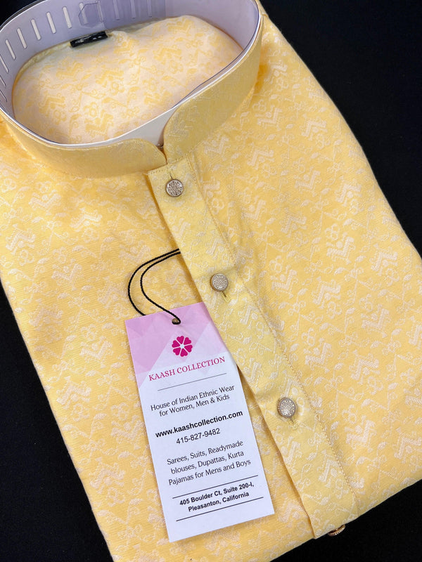 Light Yellow Color Soft Silk Kurta Pajama Set for Men - Kurta for Men - Men Kurta for Haldi - Wedding Kurta Men - Kaash