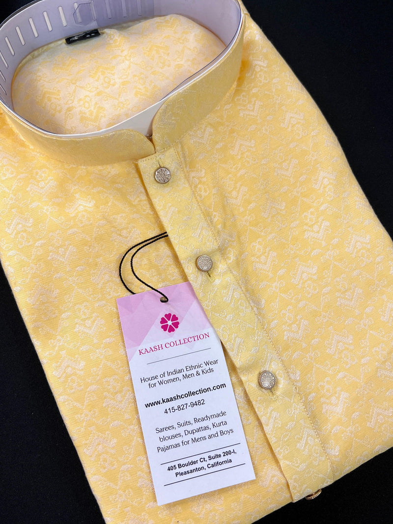 Light Yellow Color Soft Silk Kurta Pajama Set for Men - Kurta for Men - Men Kurta for Haldi - Wedding Kurta Men - Kaash