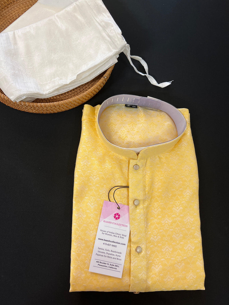 Light Yellow Color Soft Silk Kurta Pajama Set for Men - Kurta for Men - Men Kurta for Haldi - Wedding Kurta Men - Kaash