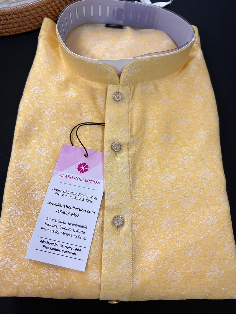 Light Yellow Color Soft Silk Kurta Pajama Set for Men - Kurta for Men - Men Kurta for Haldi - Wedding Kurta Men - Kaash