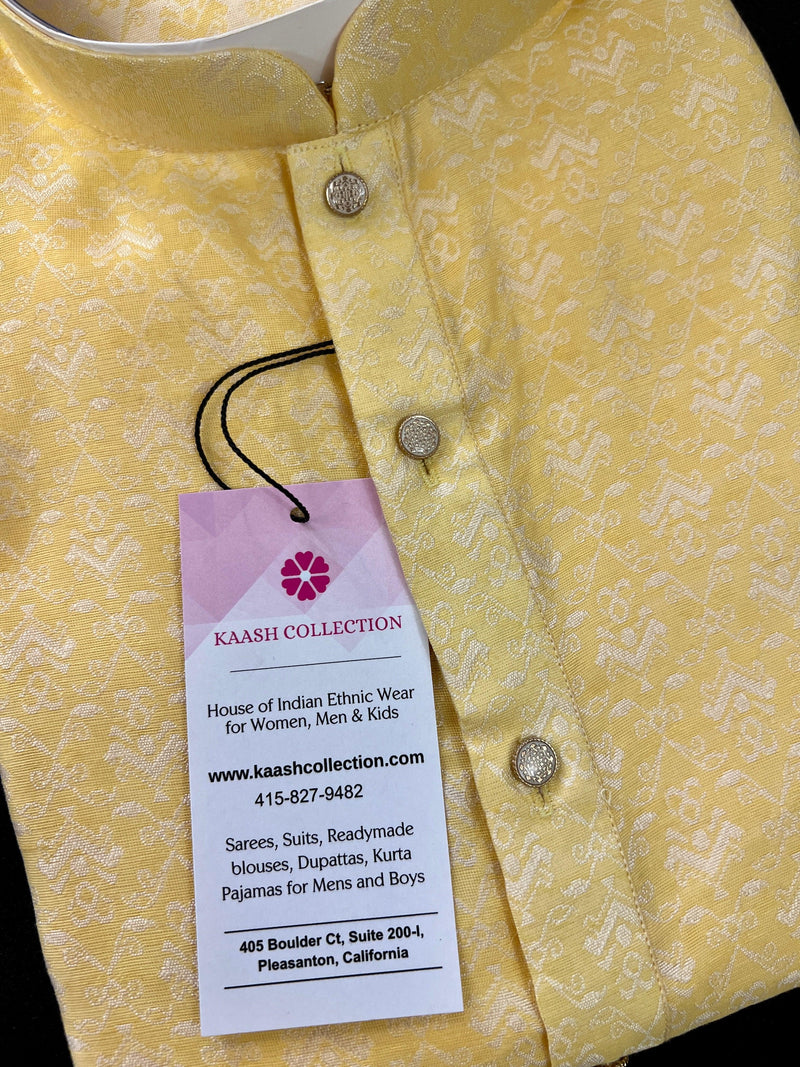 Light Yellow Color Soft Silk Kurta Pajama Set for Men - Kurta for Men - Men Kurta for Haldi - Wedding Kurta Men - Kaash