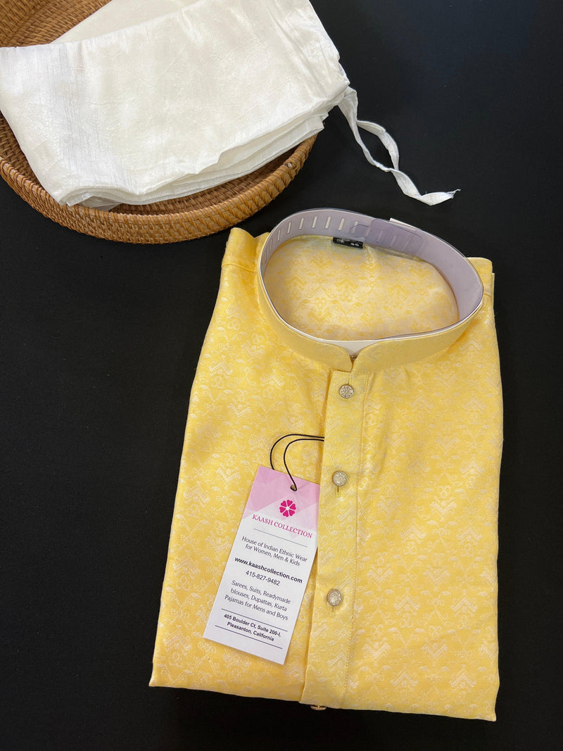 Light Yellow Color Soft Silk Kurta Pajama Set for Men - Kurta for Men - Men Kurta for Haldi - Wedding Kurta Men - Kaash