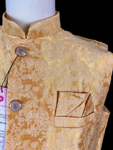 Light Yellow men's Nehru/Modi jacket in raw silk with zari weaving floral designs — Kaash Collection