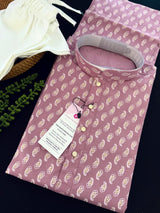 Lilac / Lavender men's kurta pajama in pure cotton with small gold parsley buttis on cotton — Kaash Collection