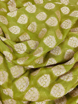 Lime Green with Maroon Red pure banarasi georgette silk saree with gold zari with floral pattern & buttas — Kaash Collection