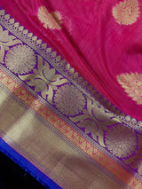 Magenta Rose Pink Cotton Silk Banarasi saree in soft cotton silk with zari buttas with 7.5" banarasi border — Kaash Collection