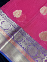 Magenta Rose Pink Cotton Silk Banarasi saree in soft cotton silk with zari buttas with 7.5" banarasi border — Kaash Collection