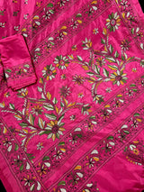 Magenta Deep Pink hand Kantha stitch saree on Bangalori silk — Kaash Collection
