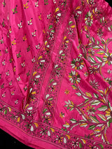 Magenta Deep Pink hand Kantha stitch saree on Bangalori silk — Kaash Collection