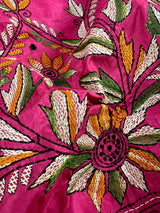 Magenta Deep Pink hand Kantha stitch saree on Bangalori silk — Kaash Collection