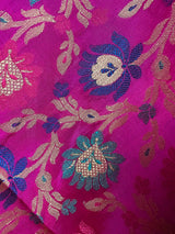 Magenta Pink Semi Banarasi dupatta in semi banarasi soft silk with floral with meenakari & muted gold zari — Kaash Collection