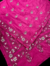 Magenta Pink with Black & White Kantha hand Kantha stitch saree on Bangalori silk — Kaash Collection