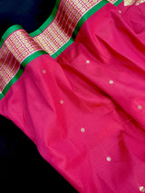 Magenta Pink Color Gadwal Soft Silk Saree with Green combination - Kaash