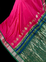 Magenta Pink Color Gadwal Soft Silk Saree with Green combination - Kaash