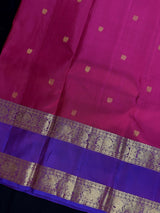 Magenta Pink with Purple-Blue Border pure kanjivaram silk saree with gold zari with peacock & elephant motifs — Kaash Collection