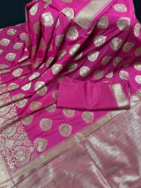 Magenta Pink Traditional Banarasi Handloom Silk Saree with Wide Border - Kaash
