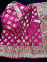 Magenta Pink Traditional Banarasi Handloom Silk Saree with Wide Border - Kaash