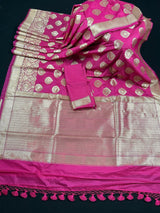 Magenta Pink Traditional Banarasi Handloom Silk Saree with Wide Border - Kaash
